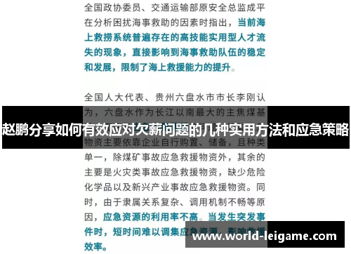 赵鹏分享如何有效应对欠薪问题的几种实用方法和应急策略